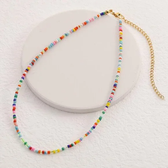 Freshwater Pearl Beaded Necklace for Women Handmade Boho Colorful Glass Beads Ch - Picture 2 of 6